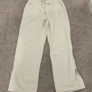 Cream North Face Fleece Wide Leg Sweatpants